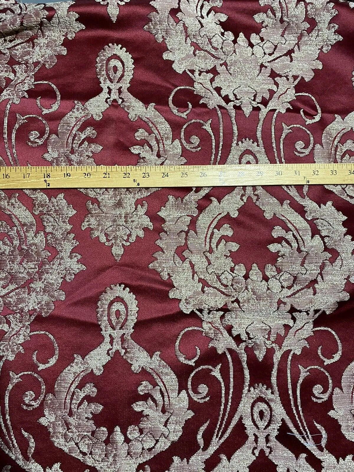 NEW Lord Tustin Designer Medallion Satin Drapery Upholstery Fabric - Dark Red