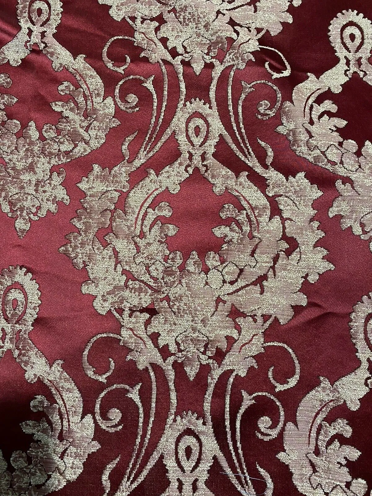 NEW Lord Tustin Designer Medallion Satin Drapery Upholstery Fabric - Dark Red