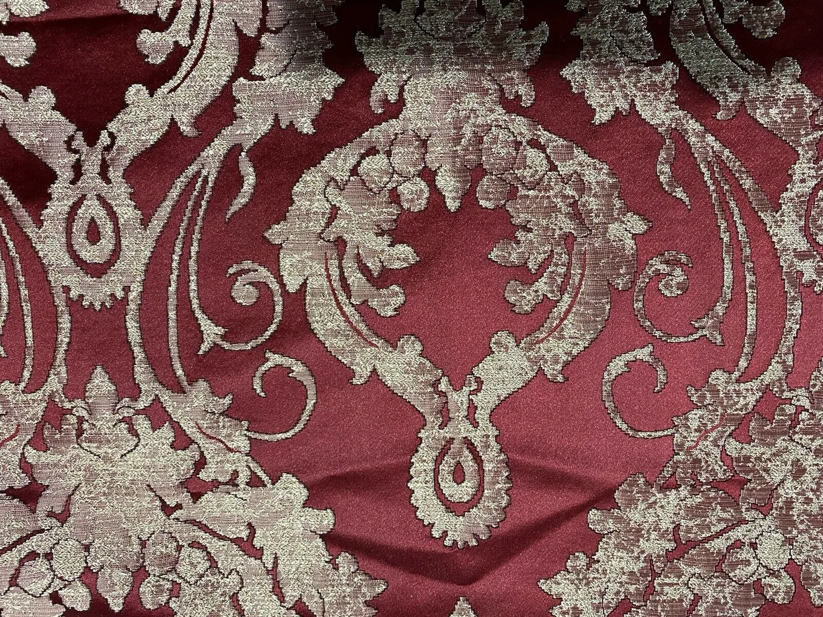 NEW Lord Tustin Designer Medallion Satin Drapery Upholstery Fabric - Dark Red