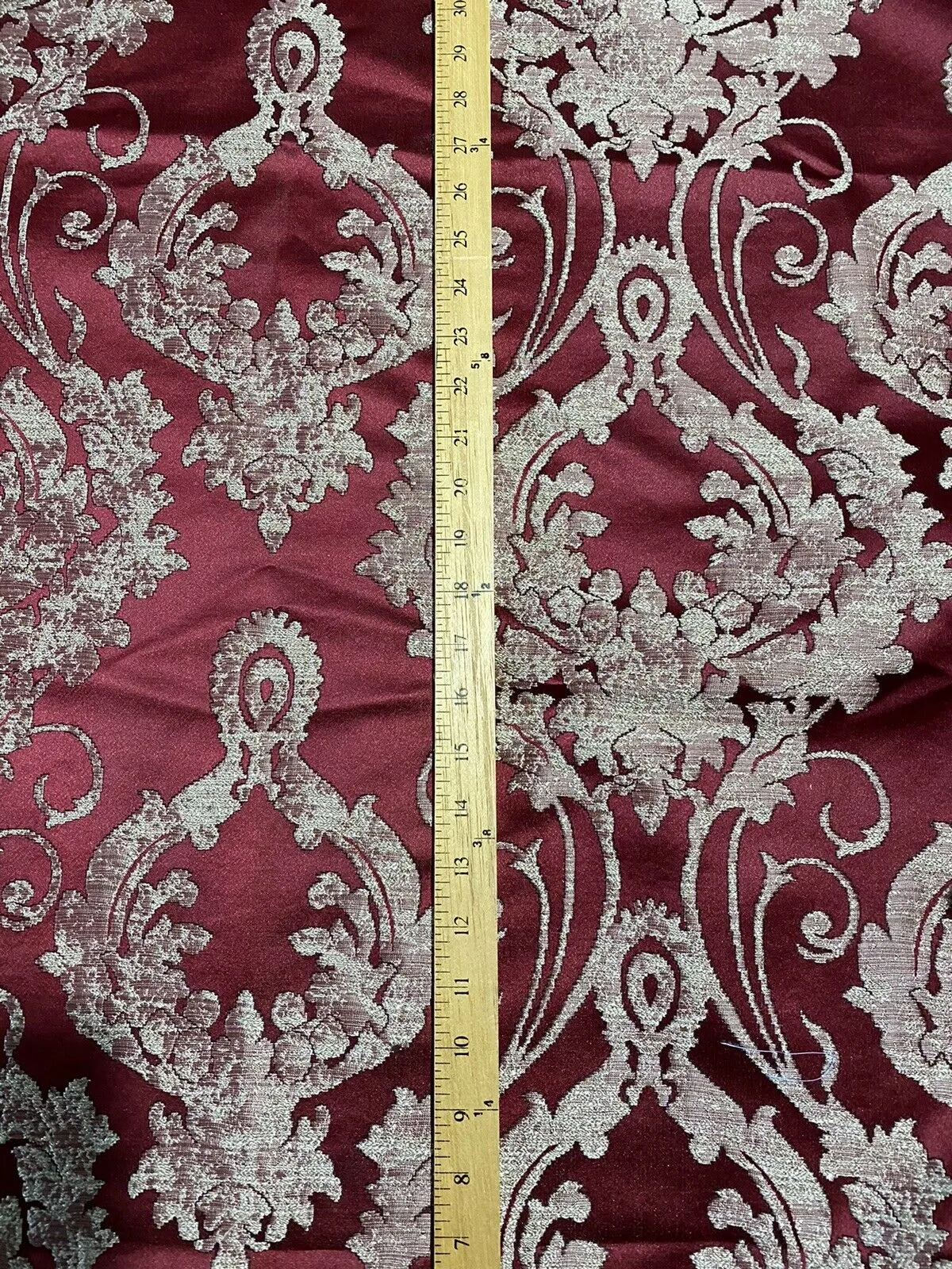 NEW Lord Tustin Designer Medallion Satin Drapery Upholstery Fabric - Dark Red