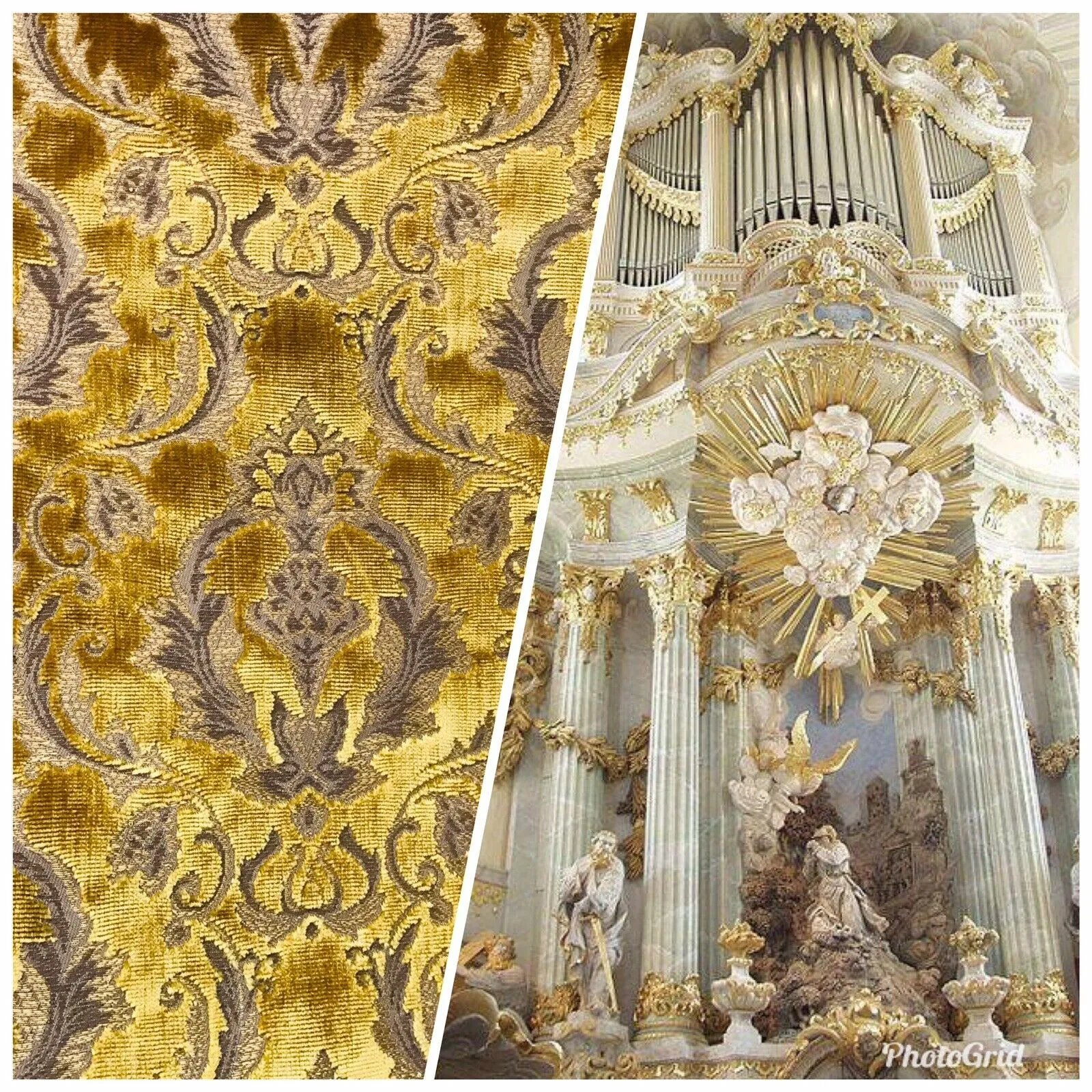 NEW Queen Estel Novelty Designer Italian Burnout Medallion Velvet Fabric - Upholstery- BTY Gold