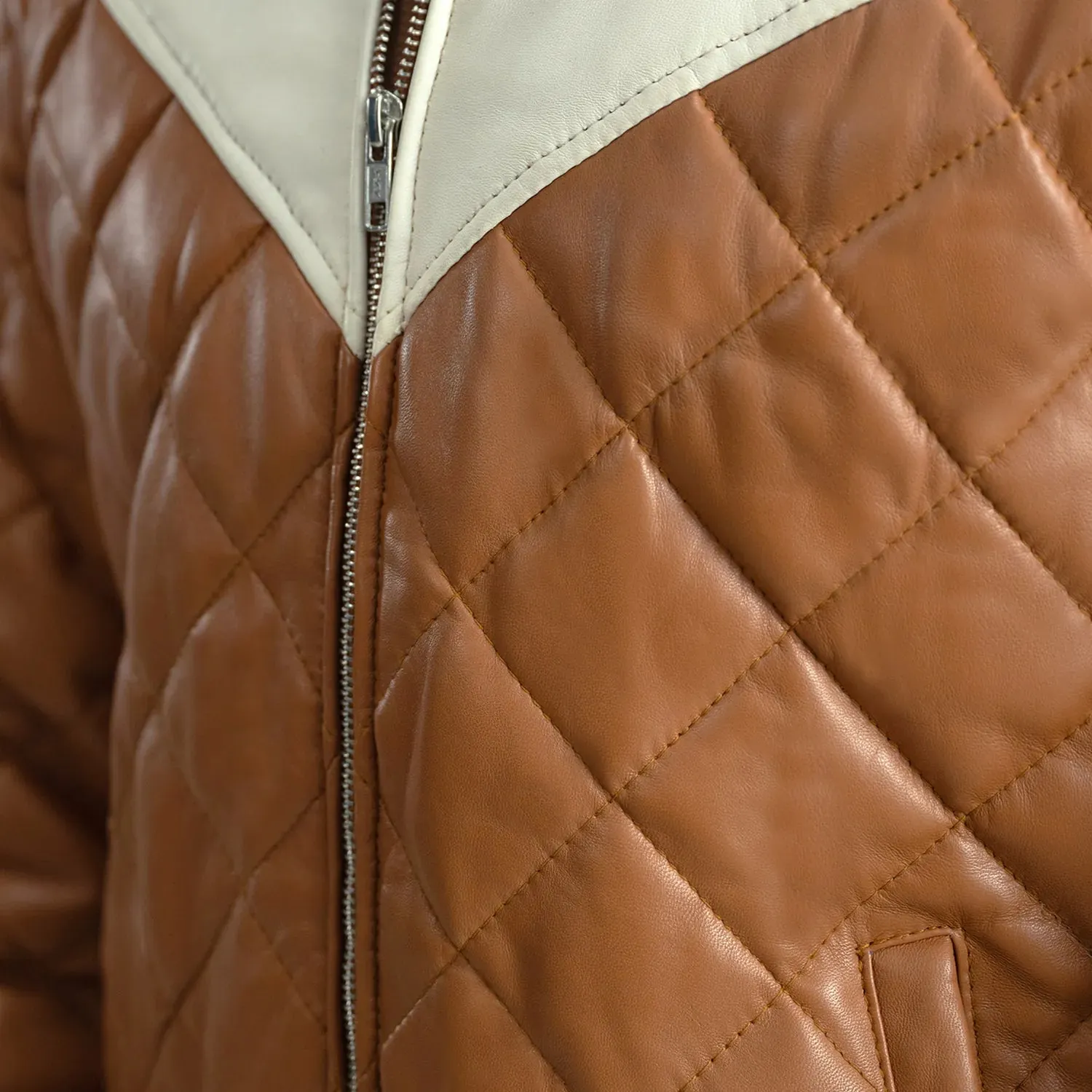 Norman Tan Hooded Bomber Leather Puffer Jacket