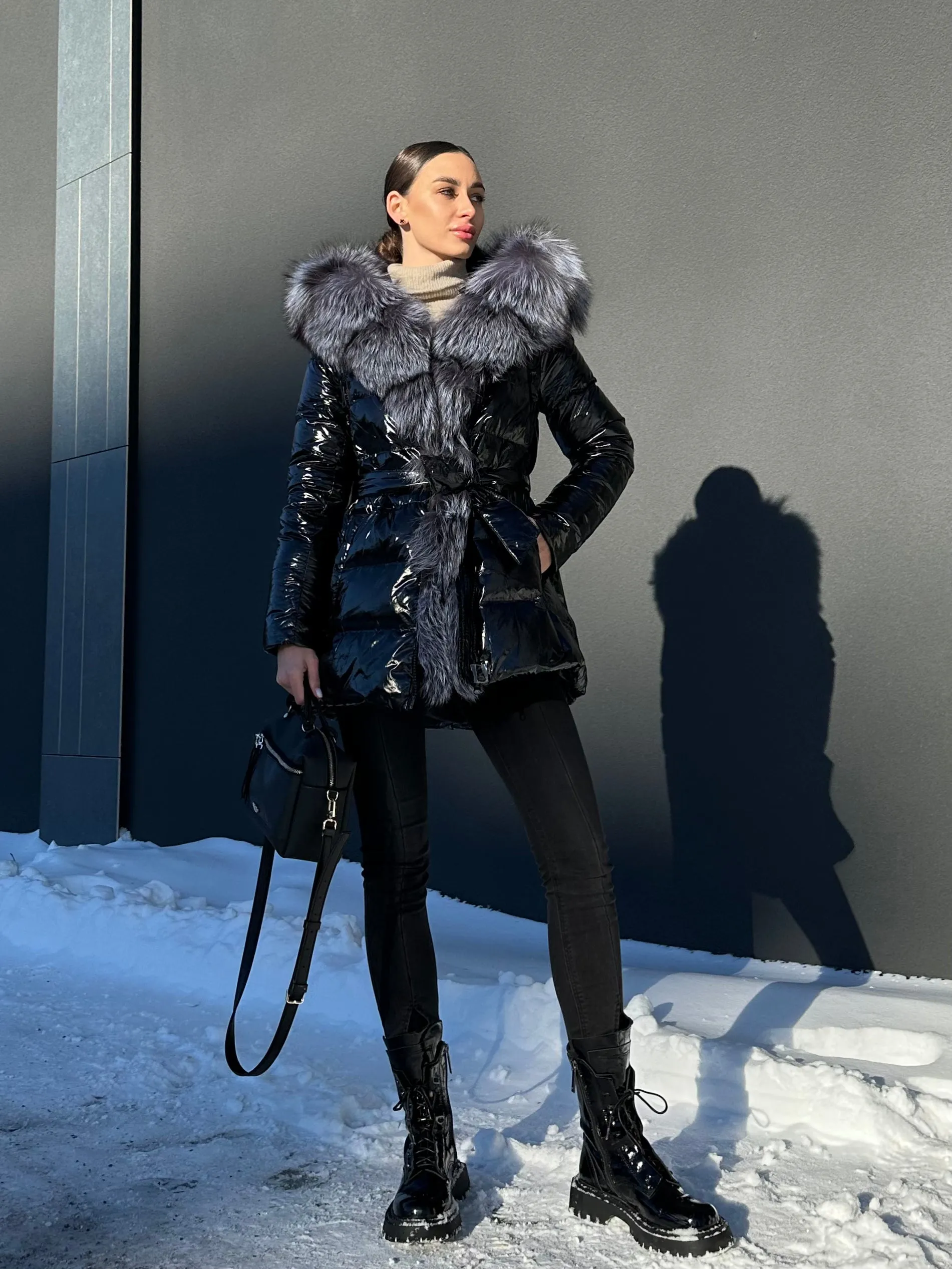 Onyx Genuine Silver Fox Fur Down Parka 85cm