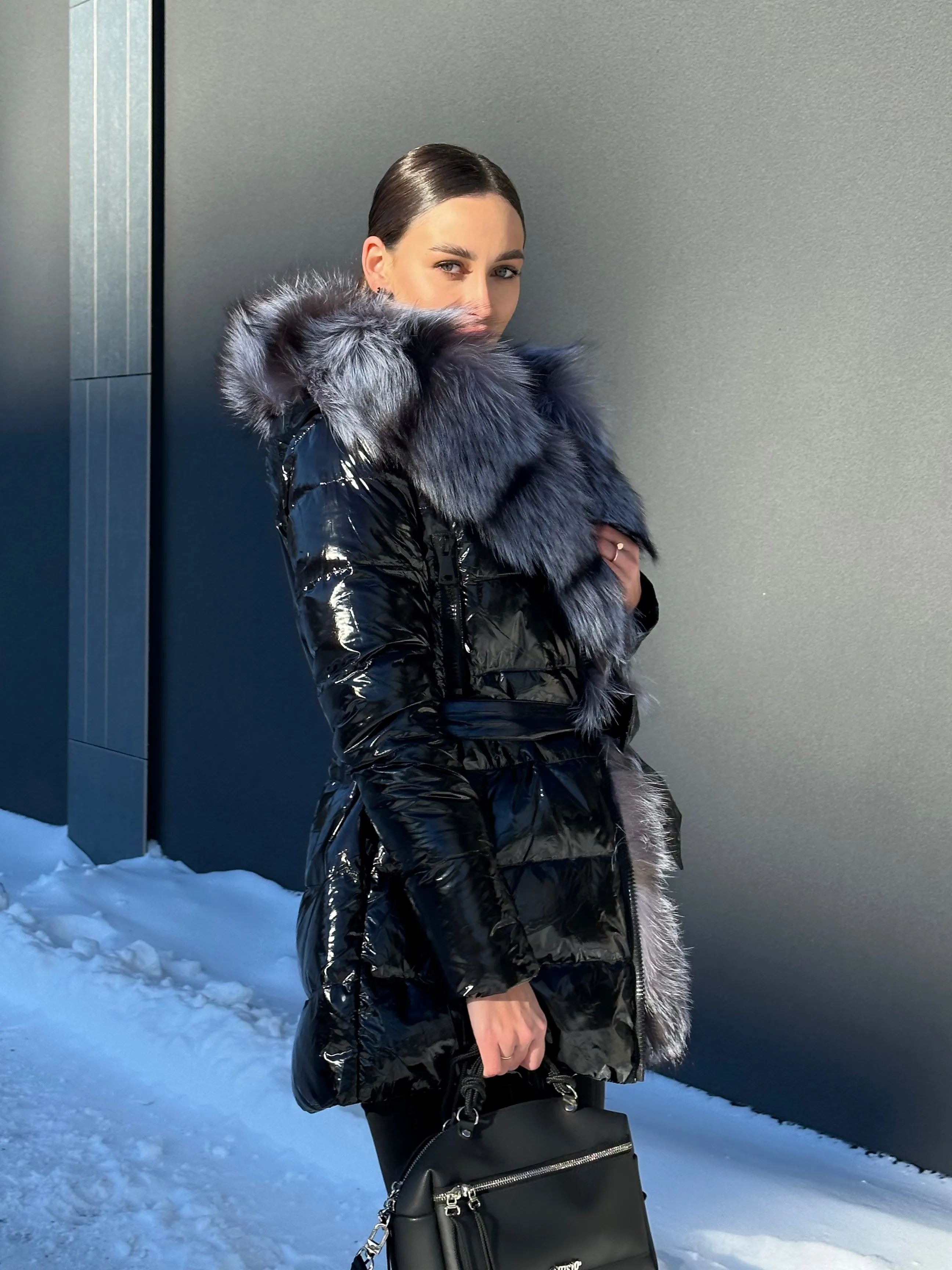 Onyx Genuine Silver Fox Fur Down Parka 85cm