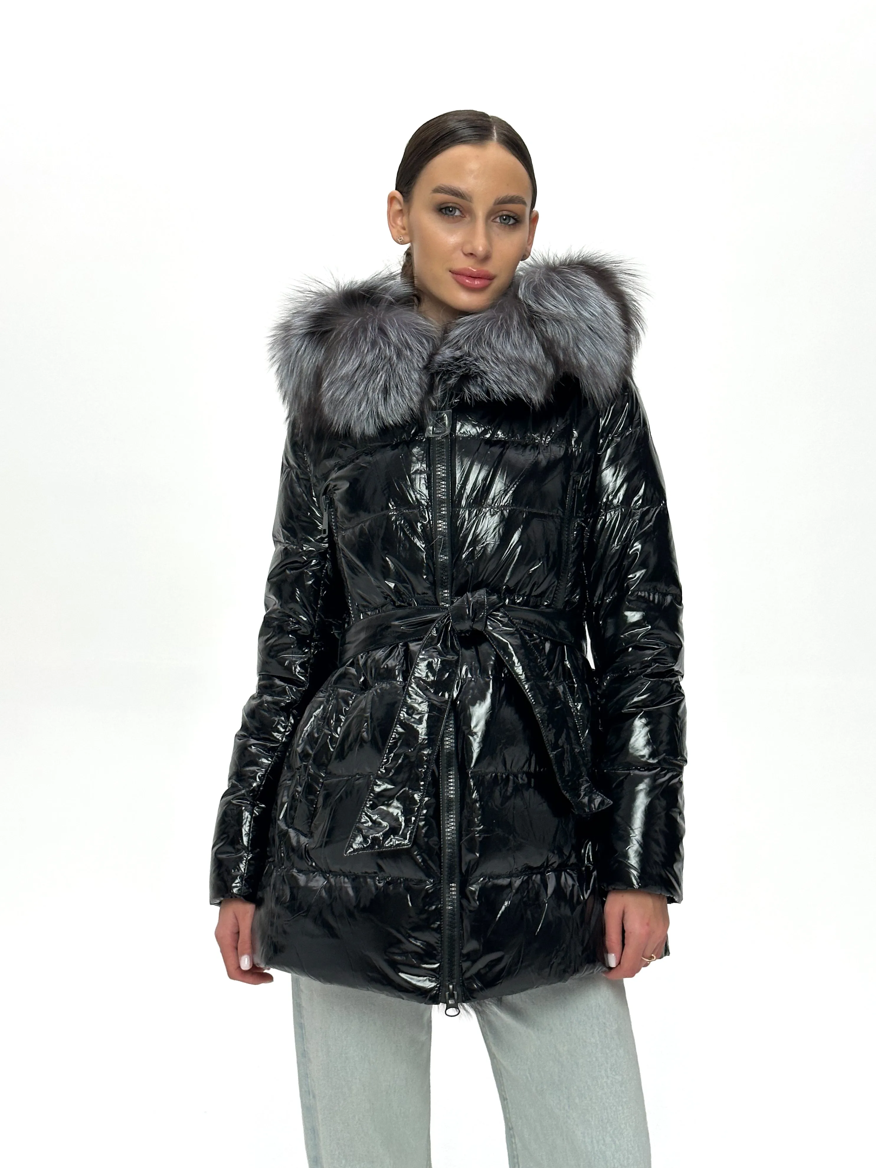 Onyx Genuine Silver Fox Fur Down Parka 85cm