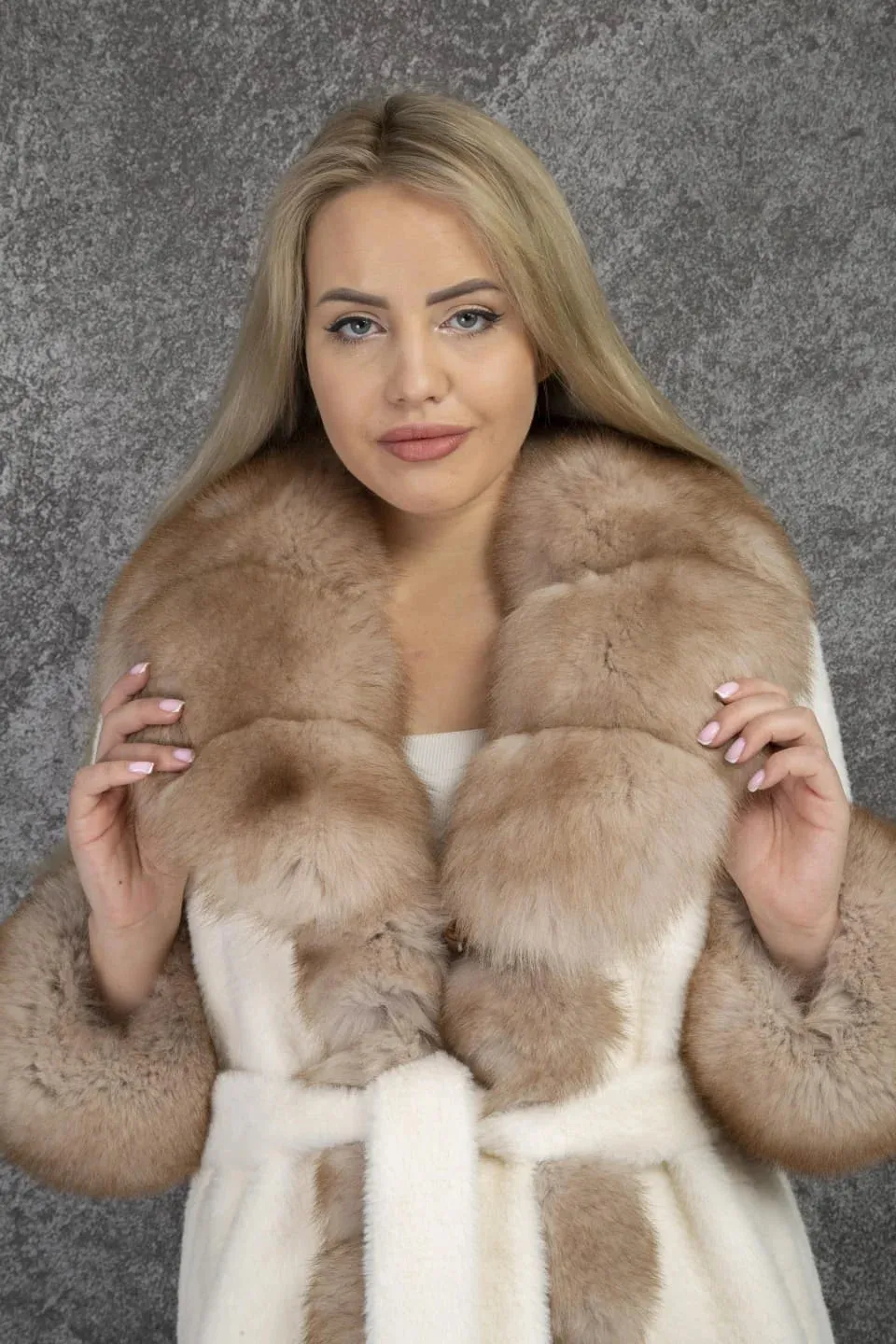 Opulent Llama and Fox Fur Belted Coat