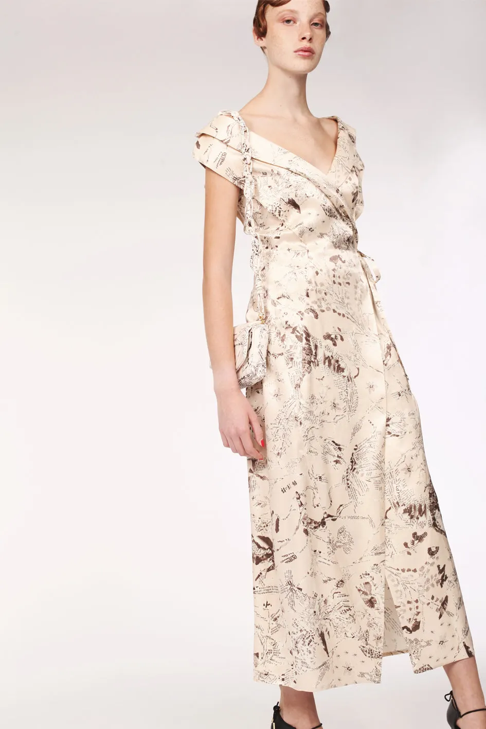 Origami Shawl Collar Viscose Dress / Print.