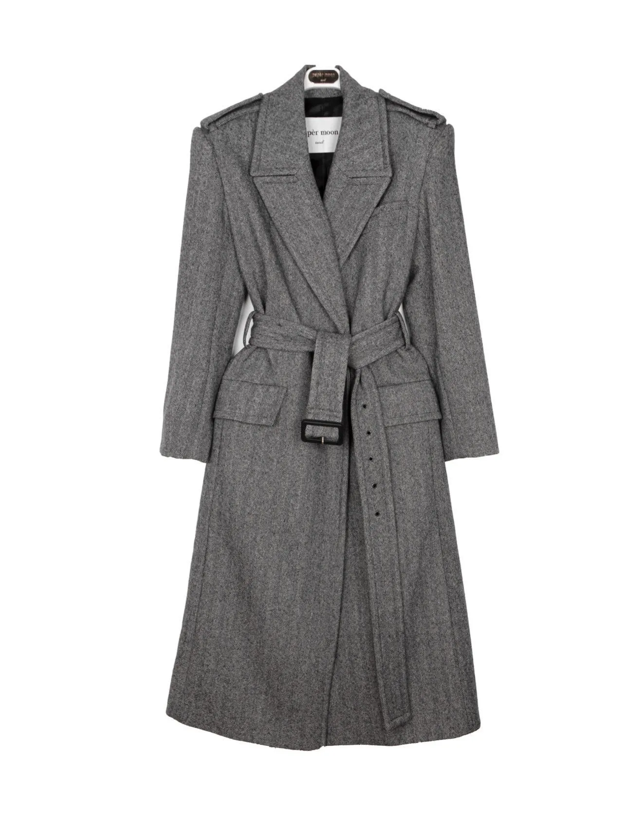 OVERSIZED HERRINGBONE BELTED COAT