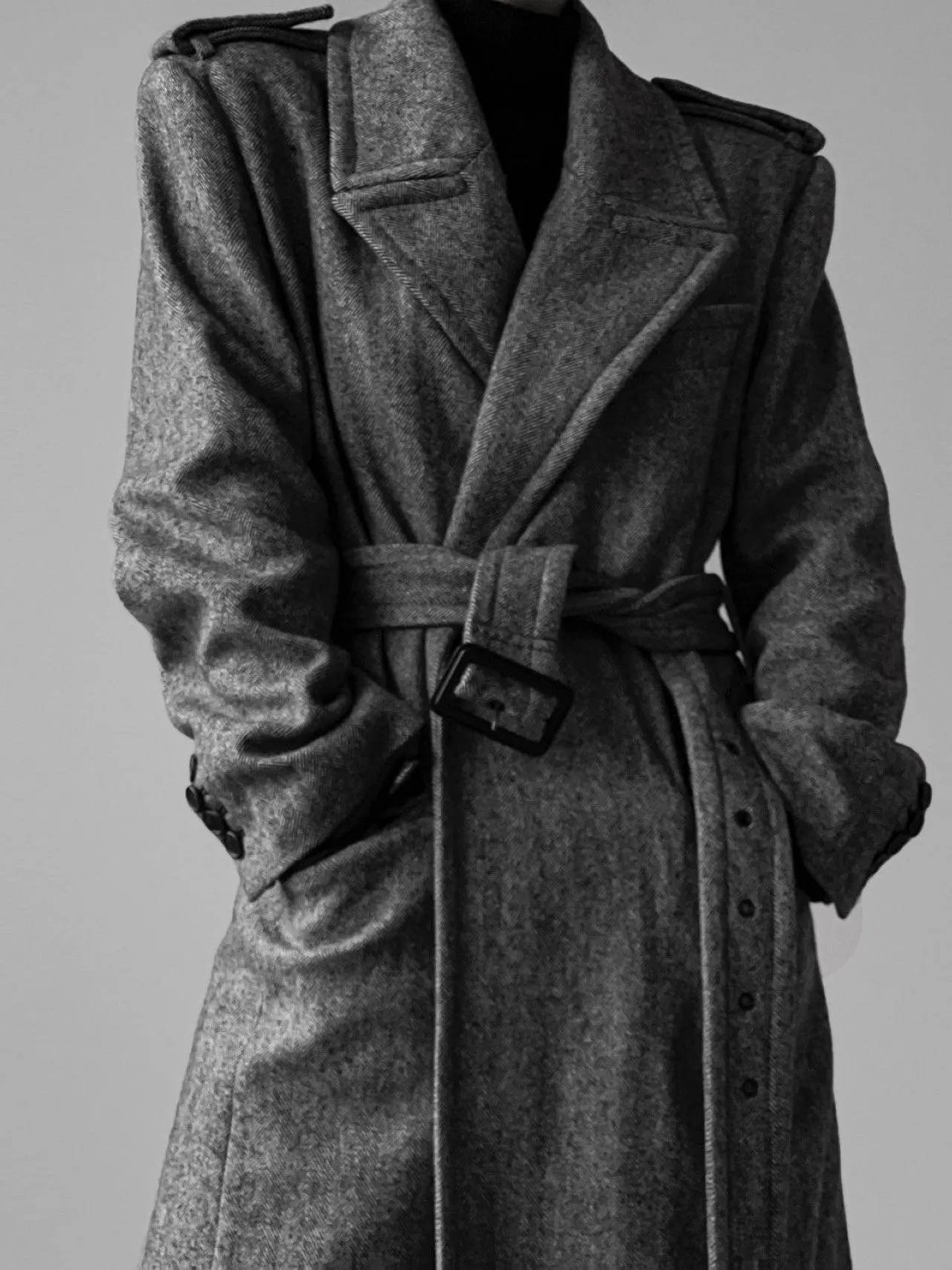 OVERSIZED HERRINGBONE BELTED COAT