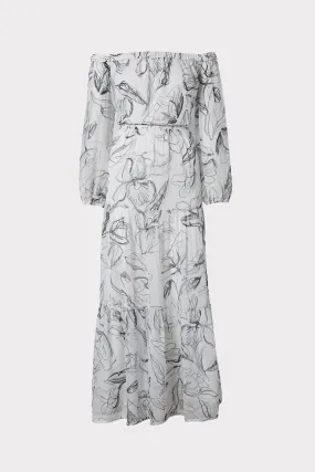 Pierce Sketched Iris Print Maxi Dress