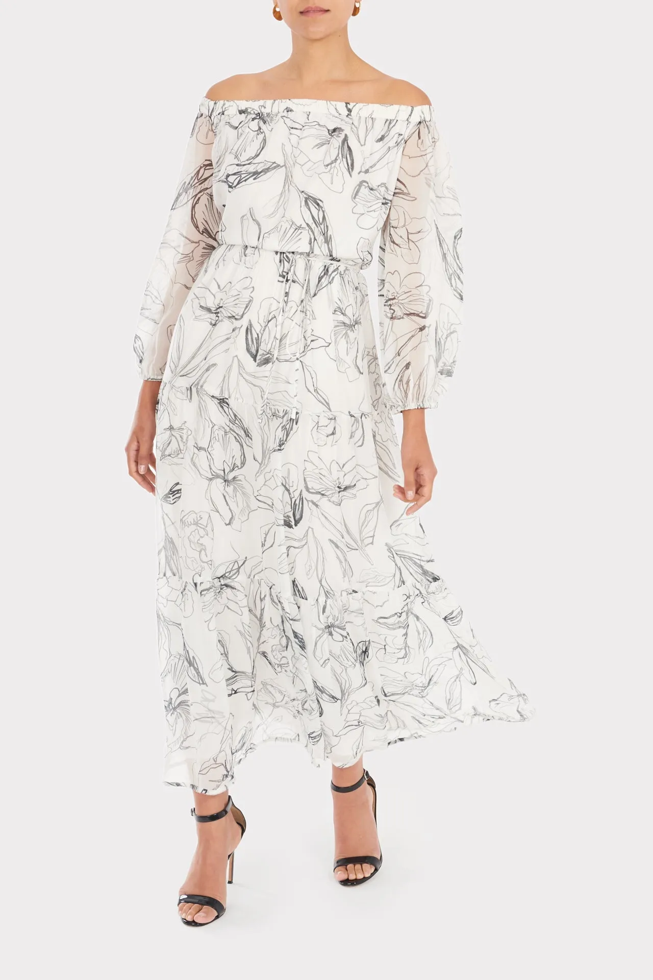 Pierce Sketched Iris Print Maxi Dress