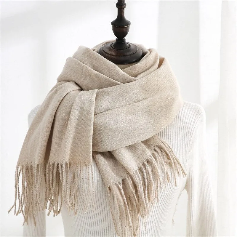 Plain Solid Colored Winter Tassel Wrap Shawl Scarfs