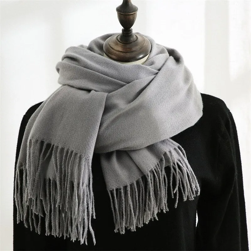 Plain Solid Colored Winter Tassel Wrap Shawl Scarfs