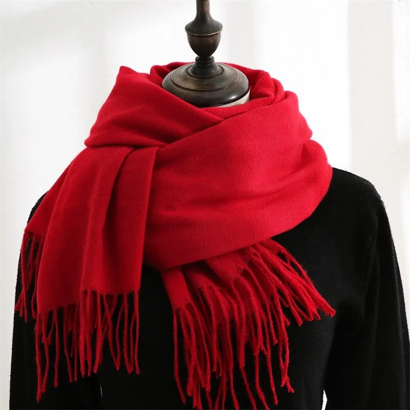 Plain Solid Colored Winter Tassel Wrap Shawl Scarfs