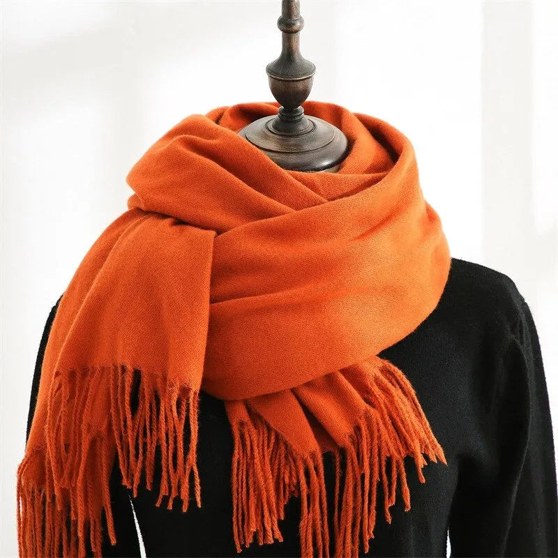 Plain Solid Colored Winter Tassel Wrap Shawl Scarfs