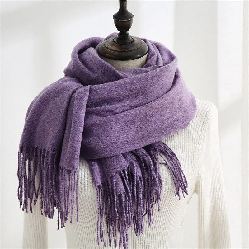 Plain Solid Colored Winter Tassel Wrap Shawl Scarfs