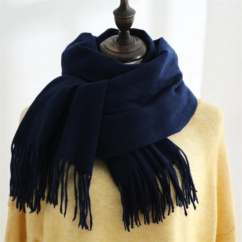 Plain Solid Colored Winter Tassel Wrap Shawl Scarfs