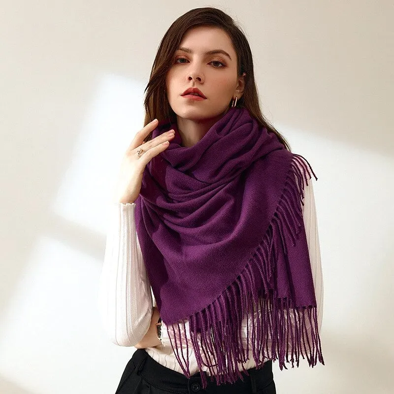 Plain Solid Colored Winter Tassel Wrap Shawl Scarfs