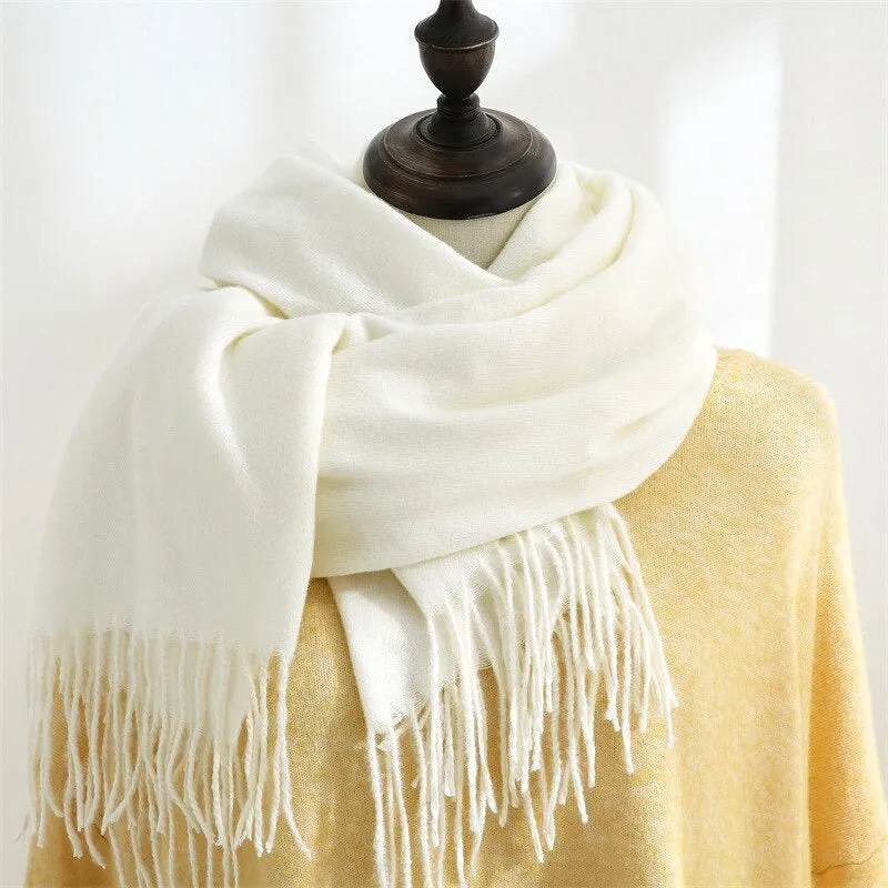 Plain Solid Colored Winter Tassel Wrap Shawl Scarfs