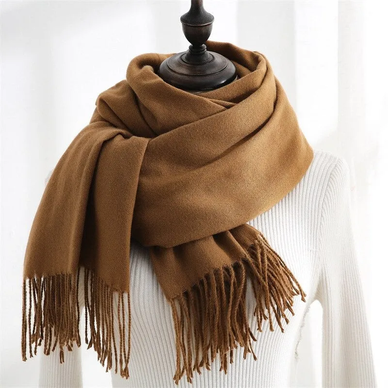 Plain Solid Colored Winter Tassel Wrap Shawl Scarfs