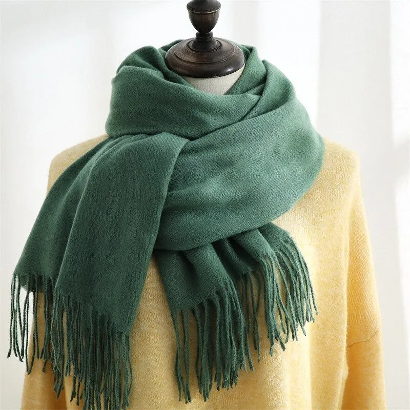 Plain Solid Colored Winter Tassel Wrap Shawl Scarfs