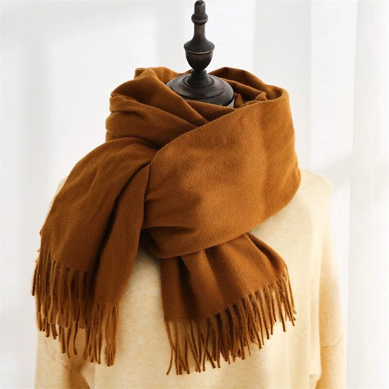 Plain Solid Colored Winter Tassel Wrap Shawl Scarfs