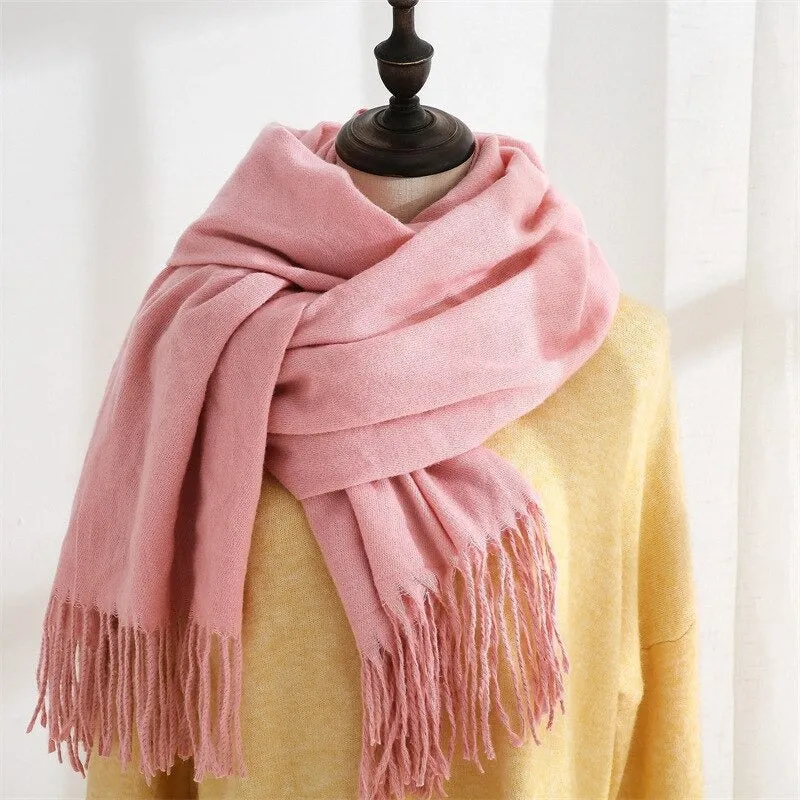 Plain Solid Colored Winter Tassel Wrap Shawl Scarfs