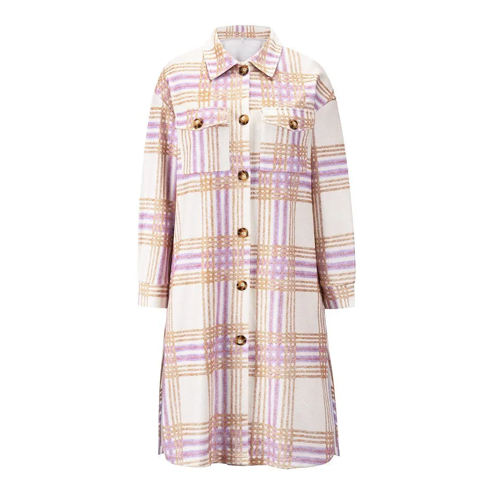 Pre Order:  Double Breast Pocket Plaid Long Coat