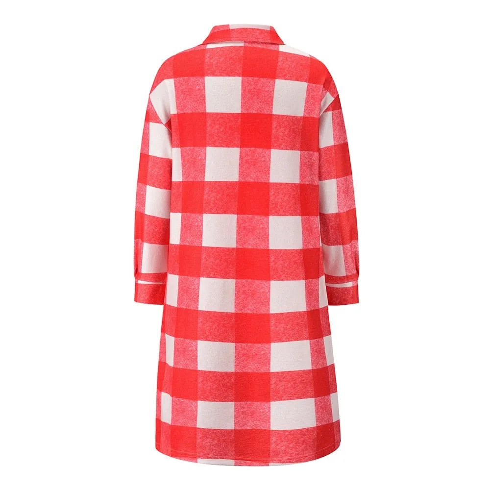 Pre Order:  Double Breast Pocket Plaid Long Coat