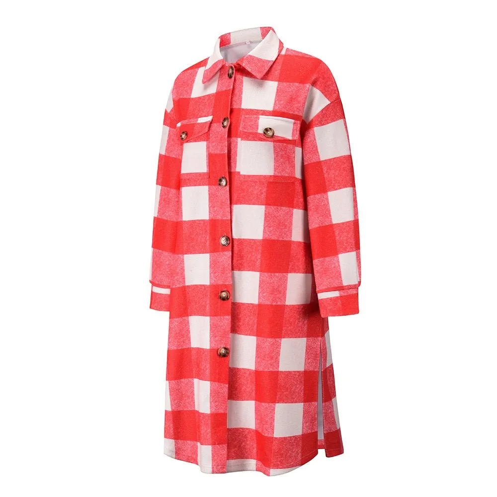 Pre Order:  Double Breast Pocket Plaid Long Coat