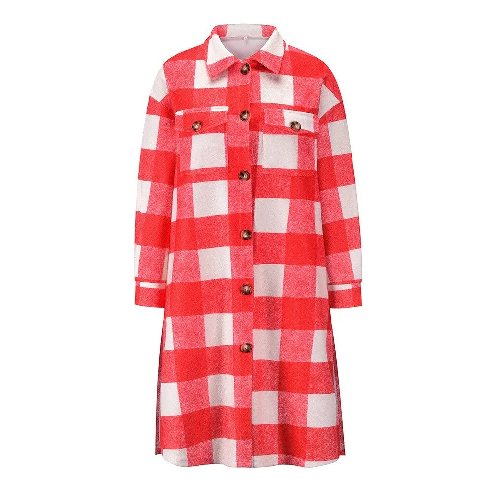 Pre Order:  Double Breast Pocket Plaid Long Coat