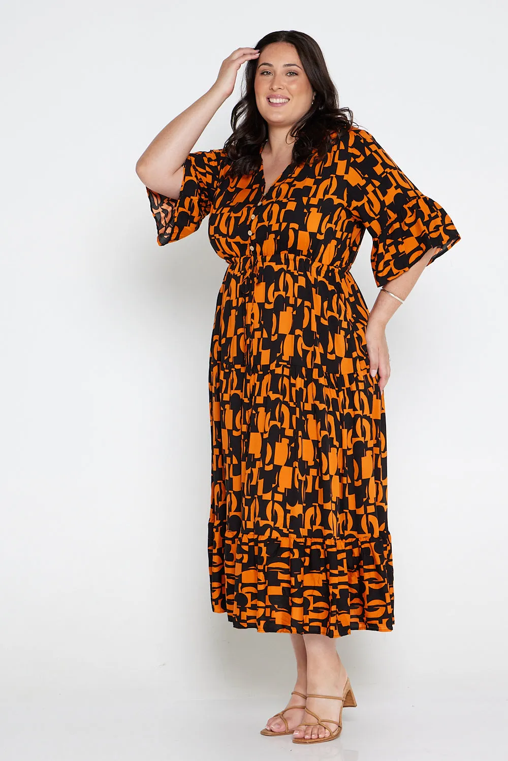 Quinn Maxi Dress - Orange/Black Midcentury