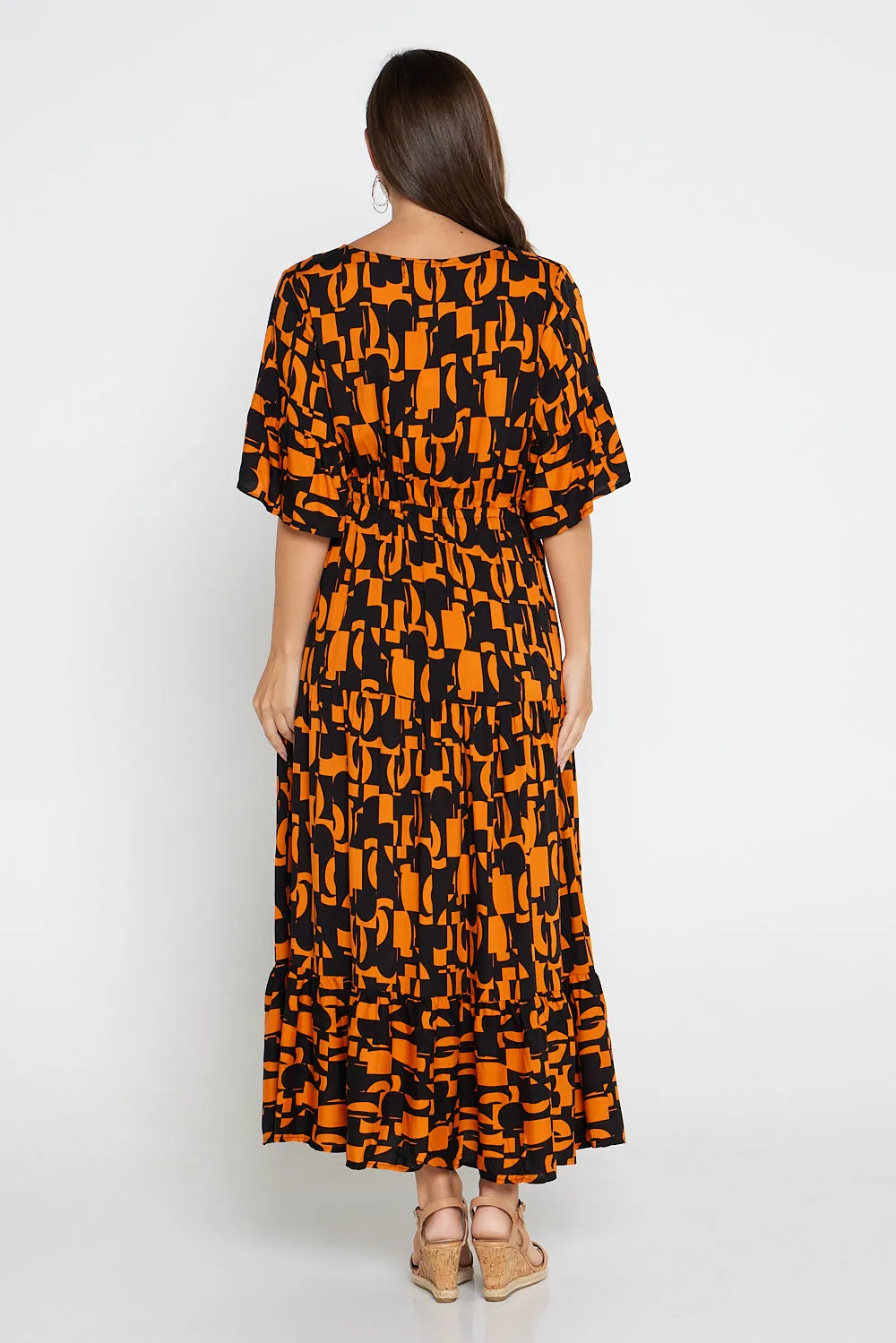 Quinn Maxi Dress - Orange/Black Midcentury