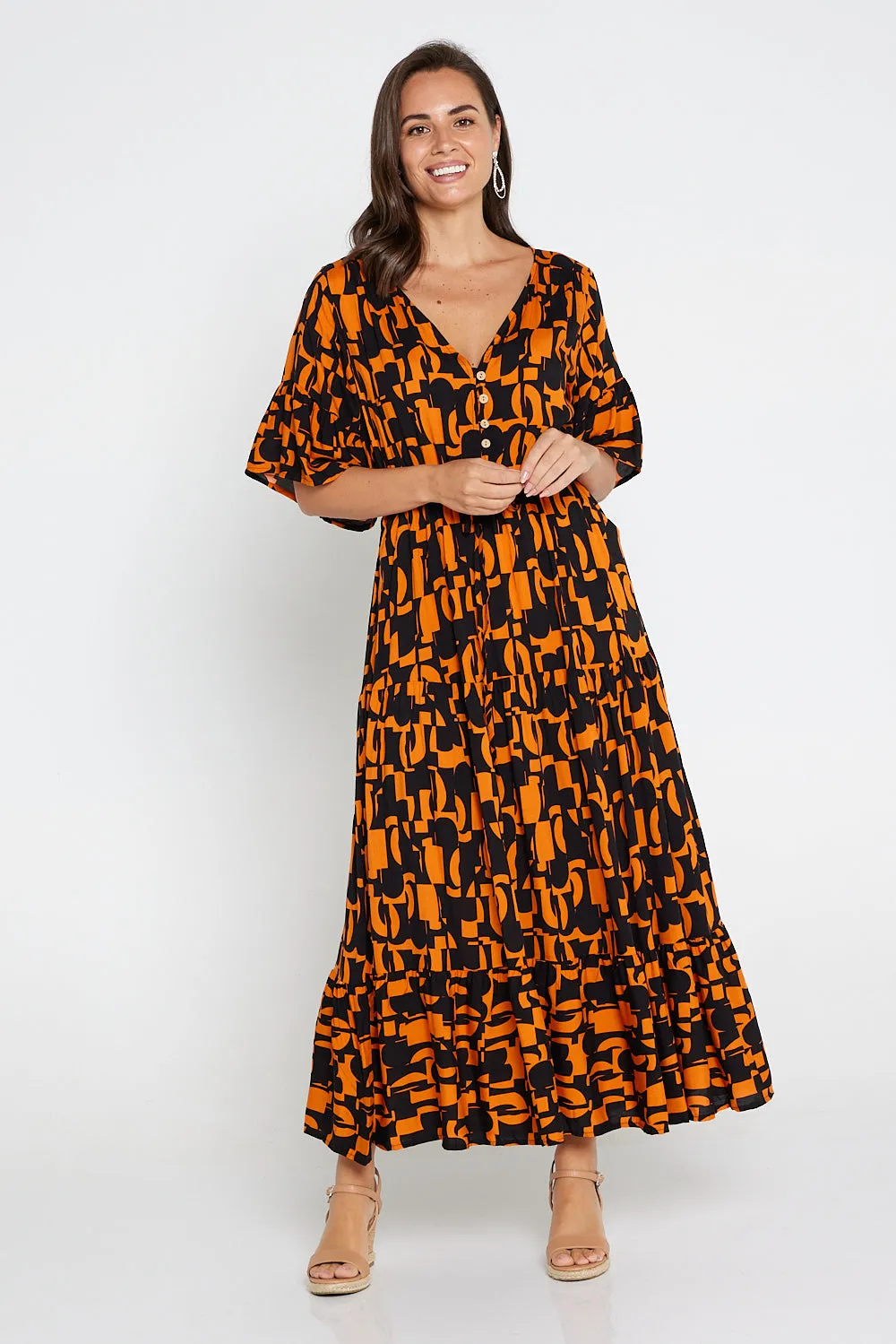 Quinn Maxi Dress - Orange/Black Midcentury