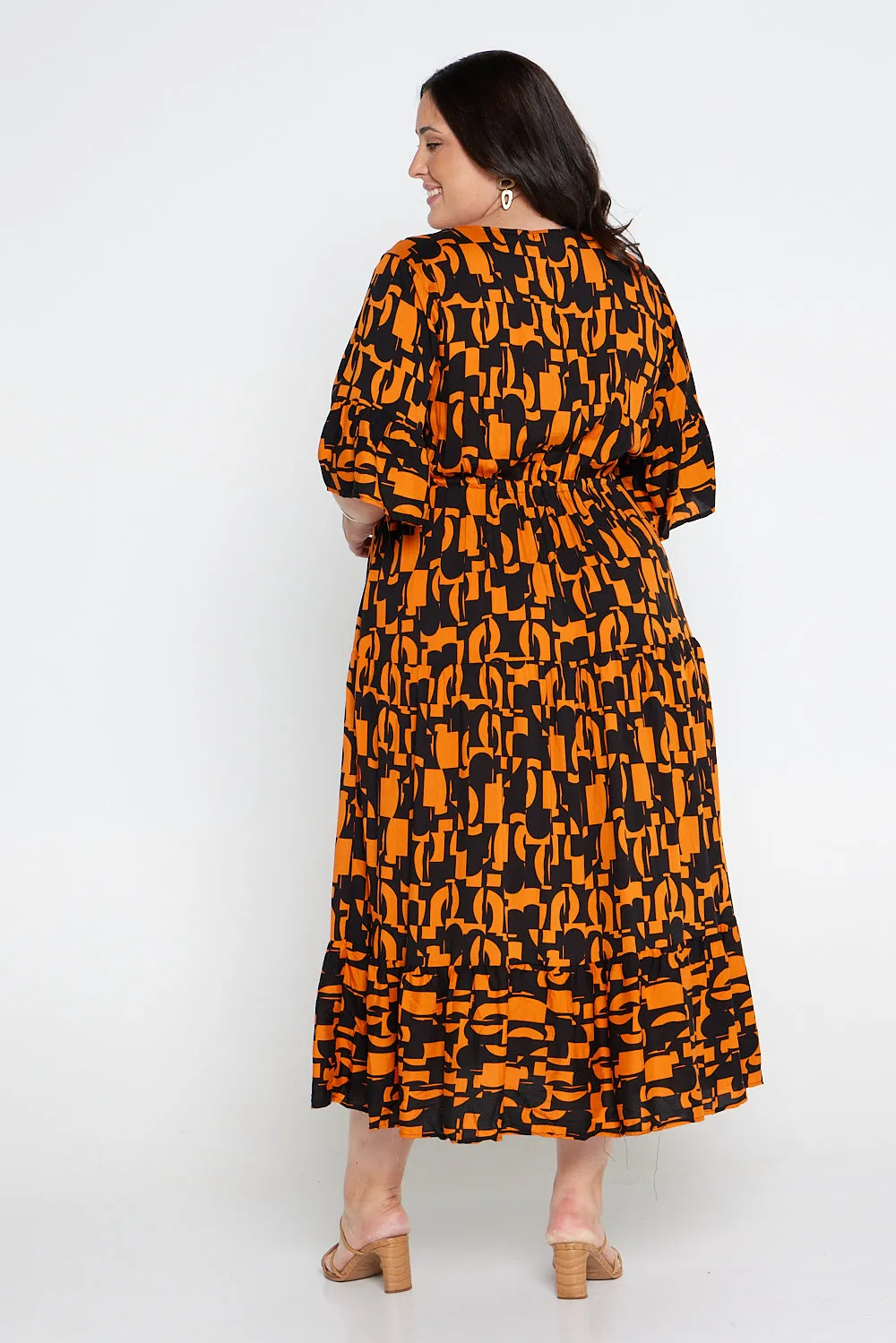 Quinn Maxi Dress - Orange/Black Midcentury