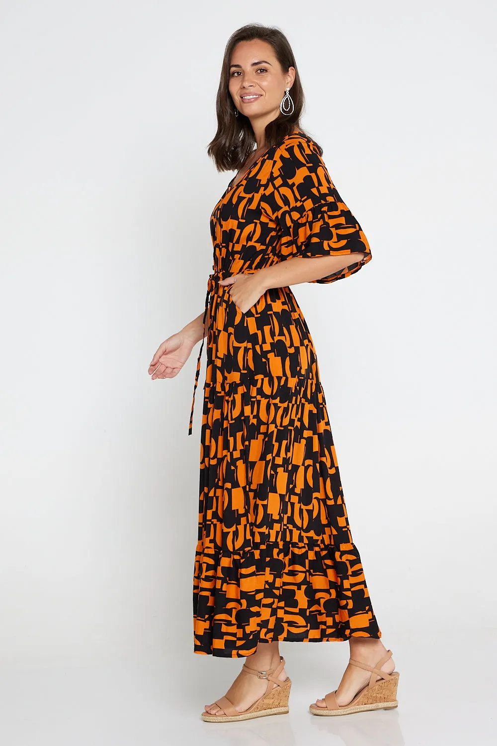 Quinn Maxi Dress - Orange/Black Midcentury