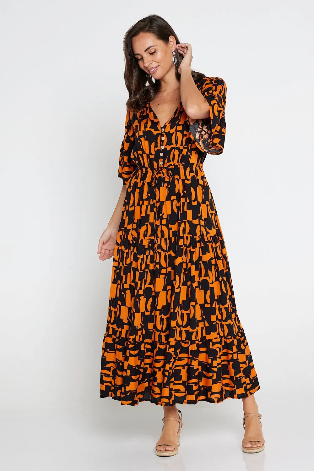 Quinn Maxi Dress - Orange/Black Midcentury