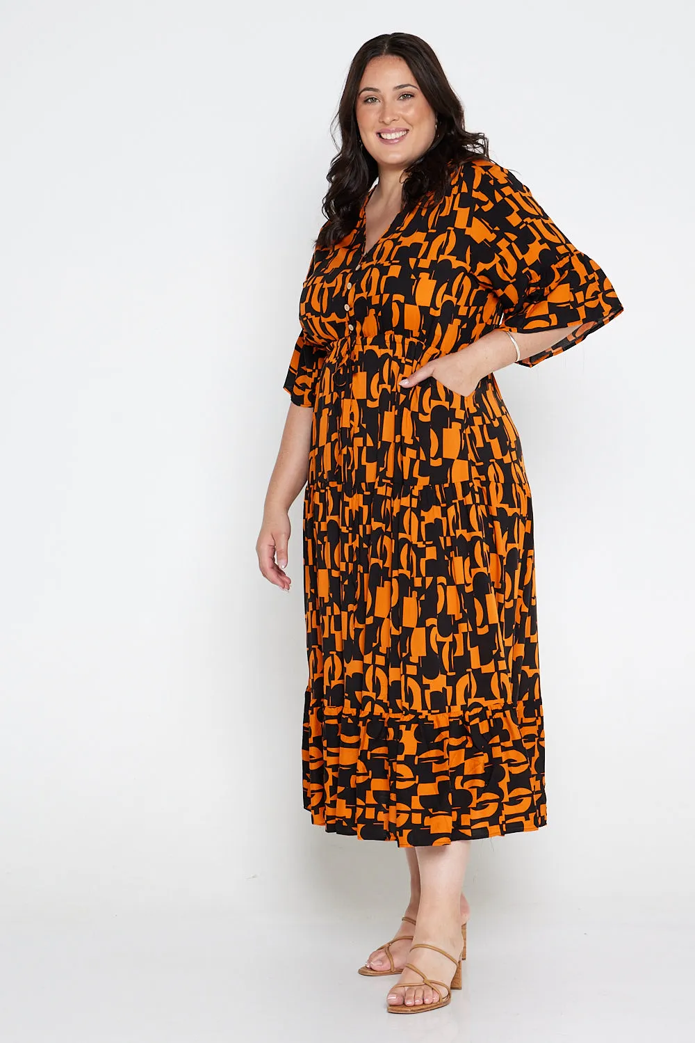 Quinn Maxi Dress - Orange/Black Midcentury