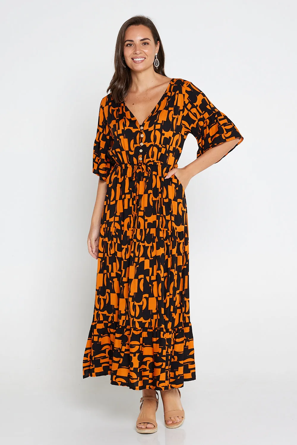 Quinn Maxi Dress - Orange/Black Midcentury