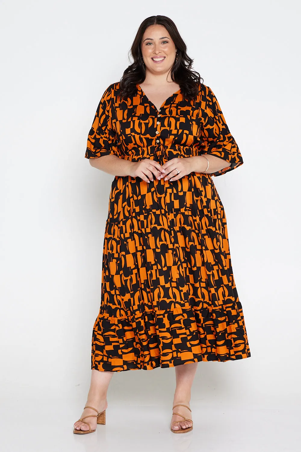 Quinn Maxi Dress - Orange/Black Midcentury