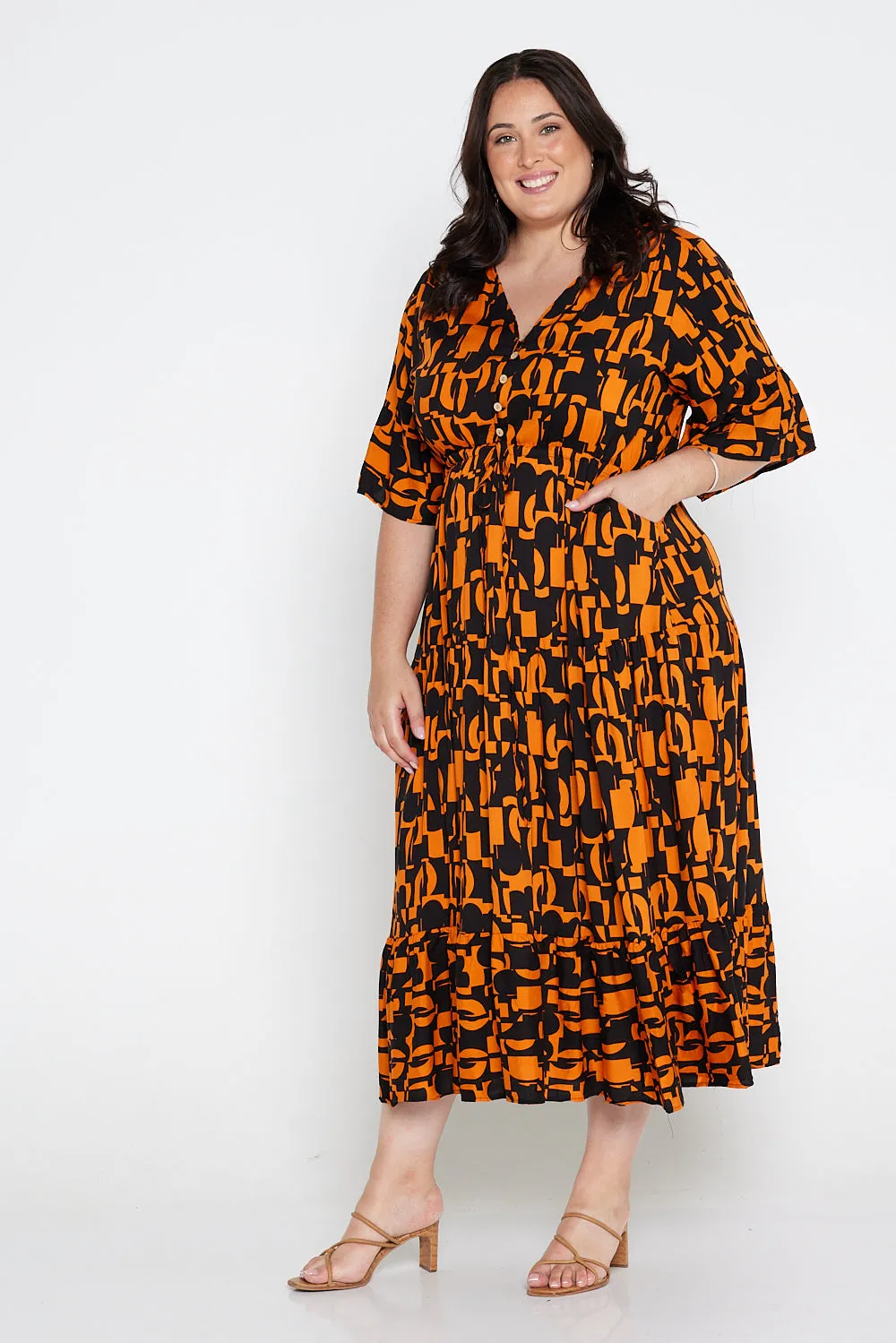 Quinn Maxi Dress - Orange/Black Midcentury