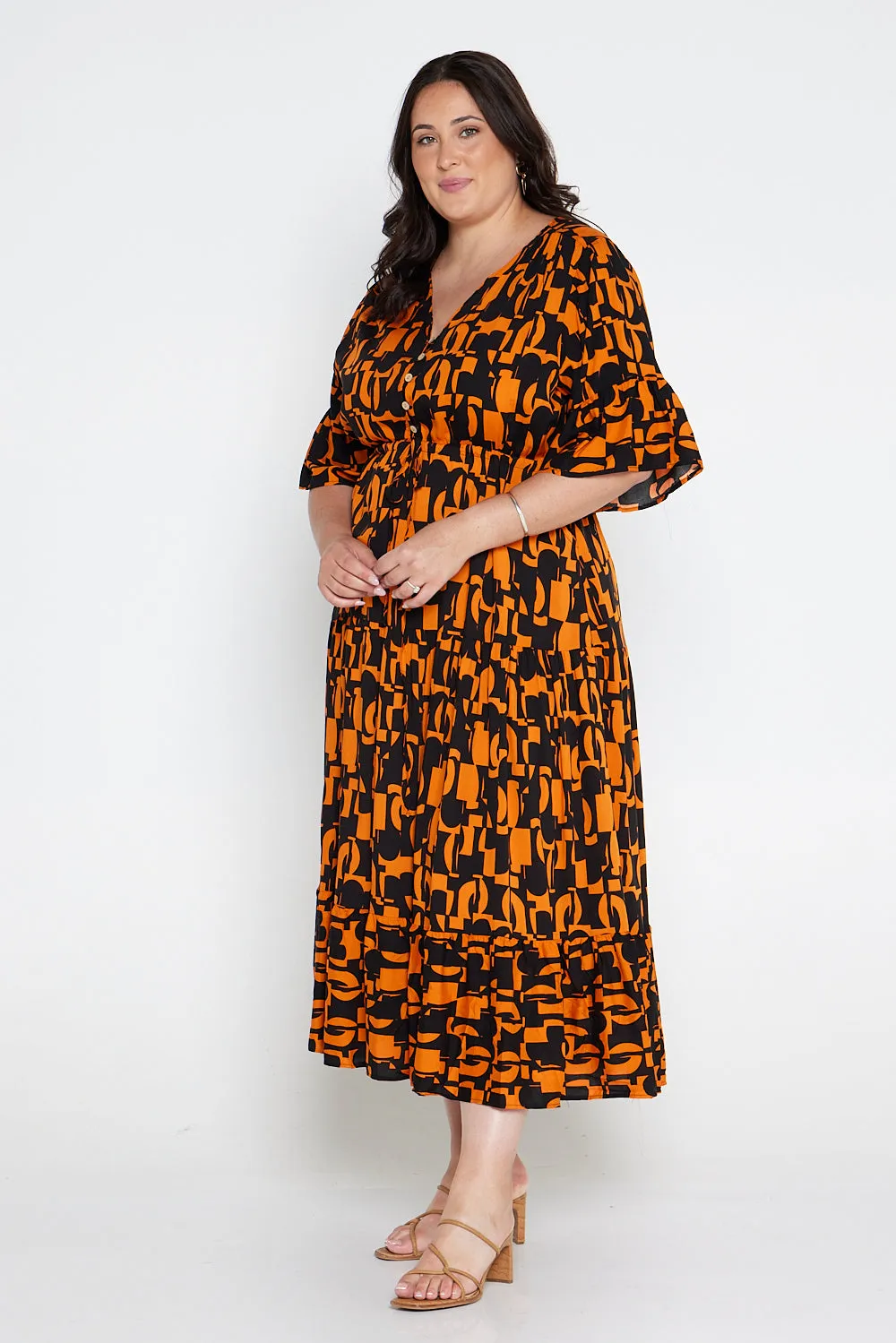 Quinn Maxi Dress - Orange/Black Midcentury