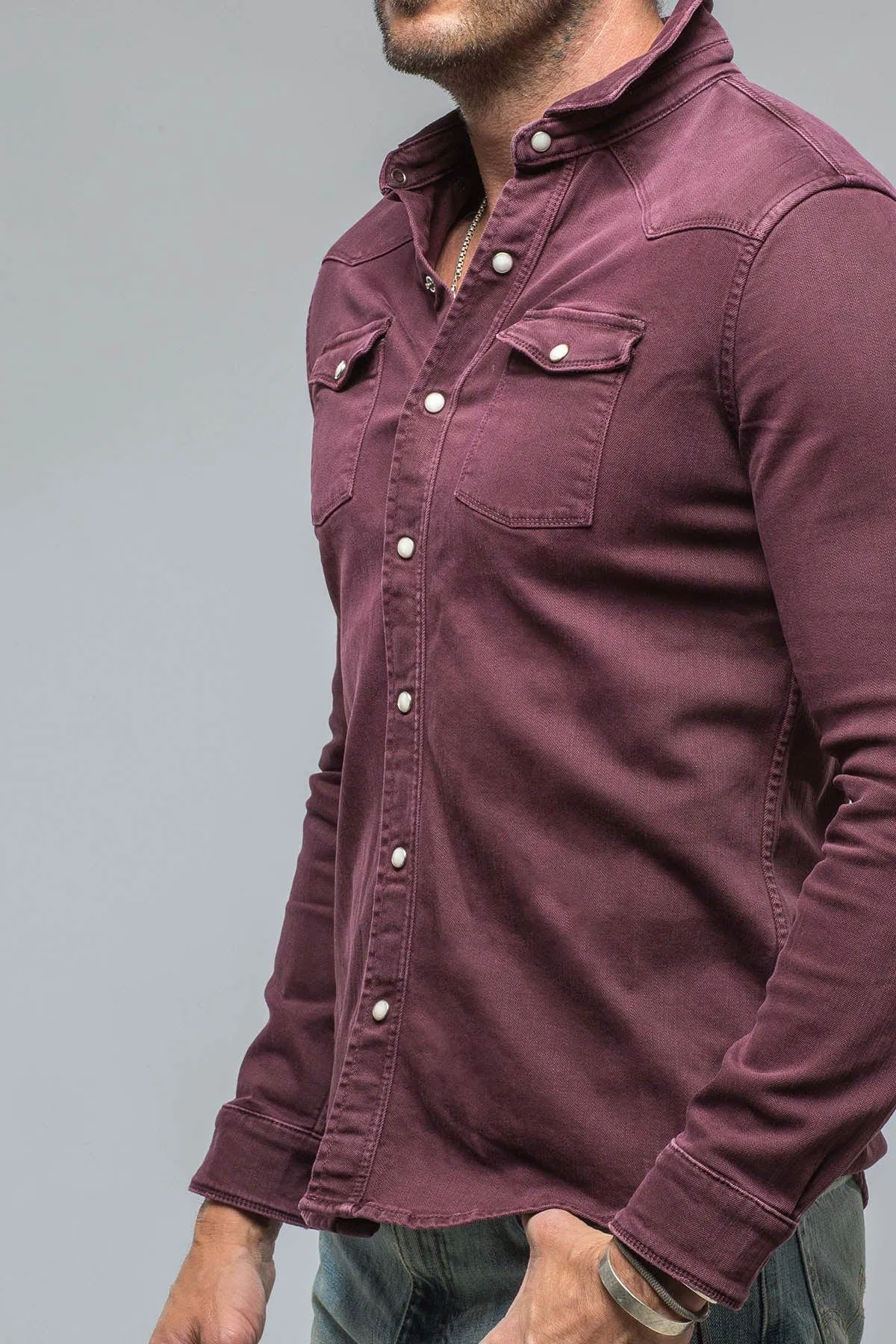 Ranger Colored Denim Snap Shirt In Bordeaux