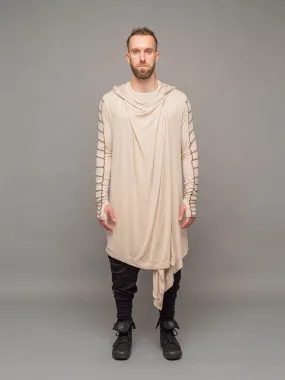 Shadow Men's Long Sleeveless Cardigan with Hood - Sand