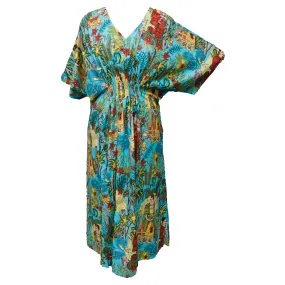 Sky Artistic Print Cotton Smocked Maxi Dress Size 16-32 P 202