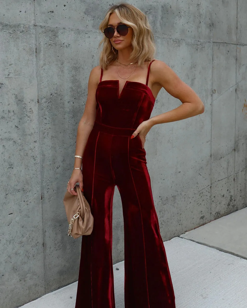 Solid Color Velvet Jumpsuit