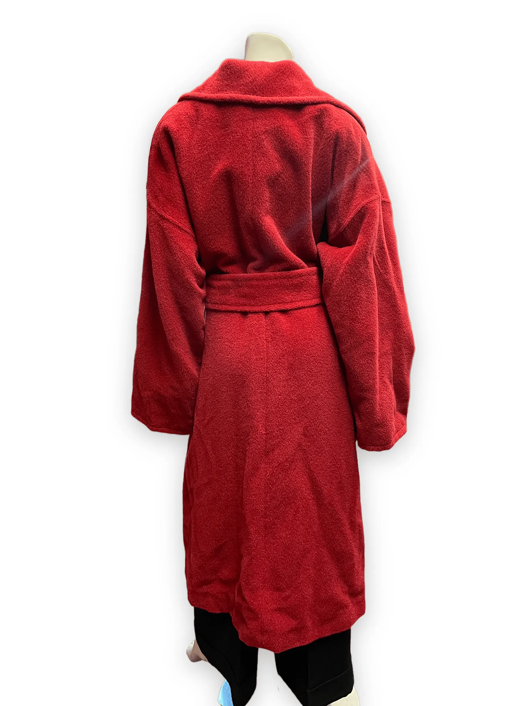 Sonia Rykiel Fluffy Red Alpaca Blend Robe Style Coat Made in France Size M