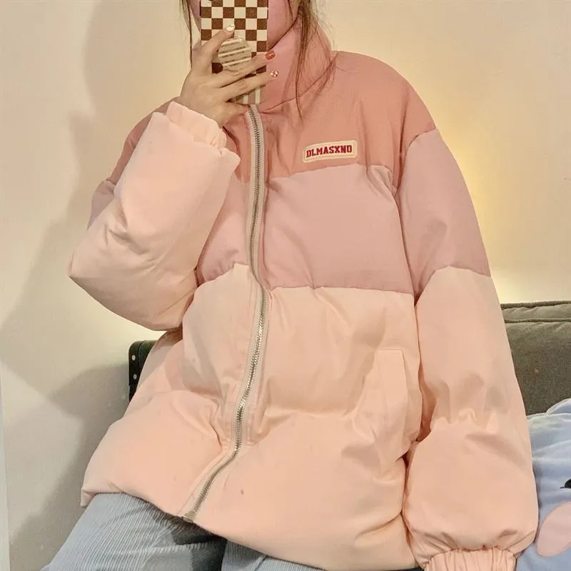 Stand-Up Collar Pink Niche Gradient Puffer Jacket