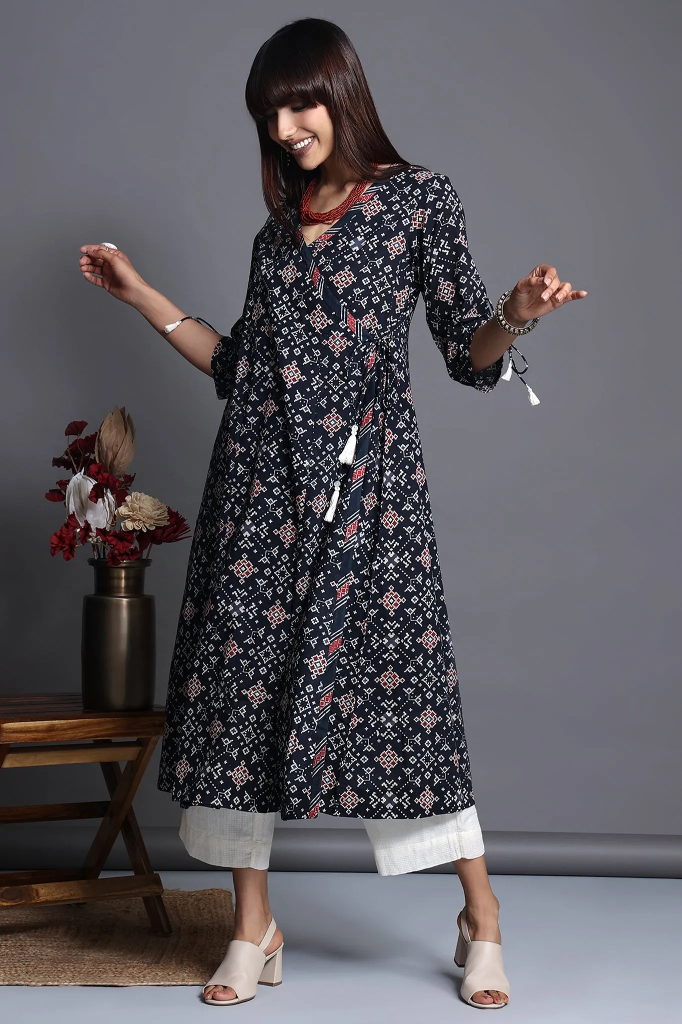 tie-up angrakha kurta - ebony escape & moonlight whispers