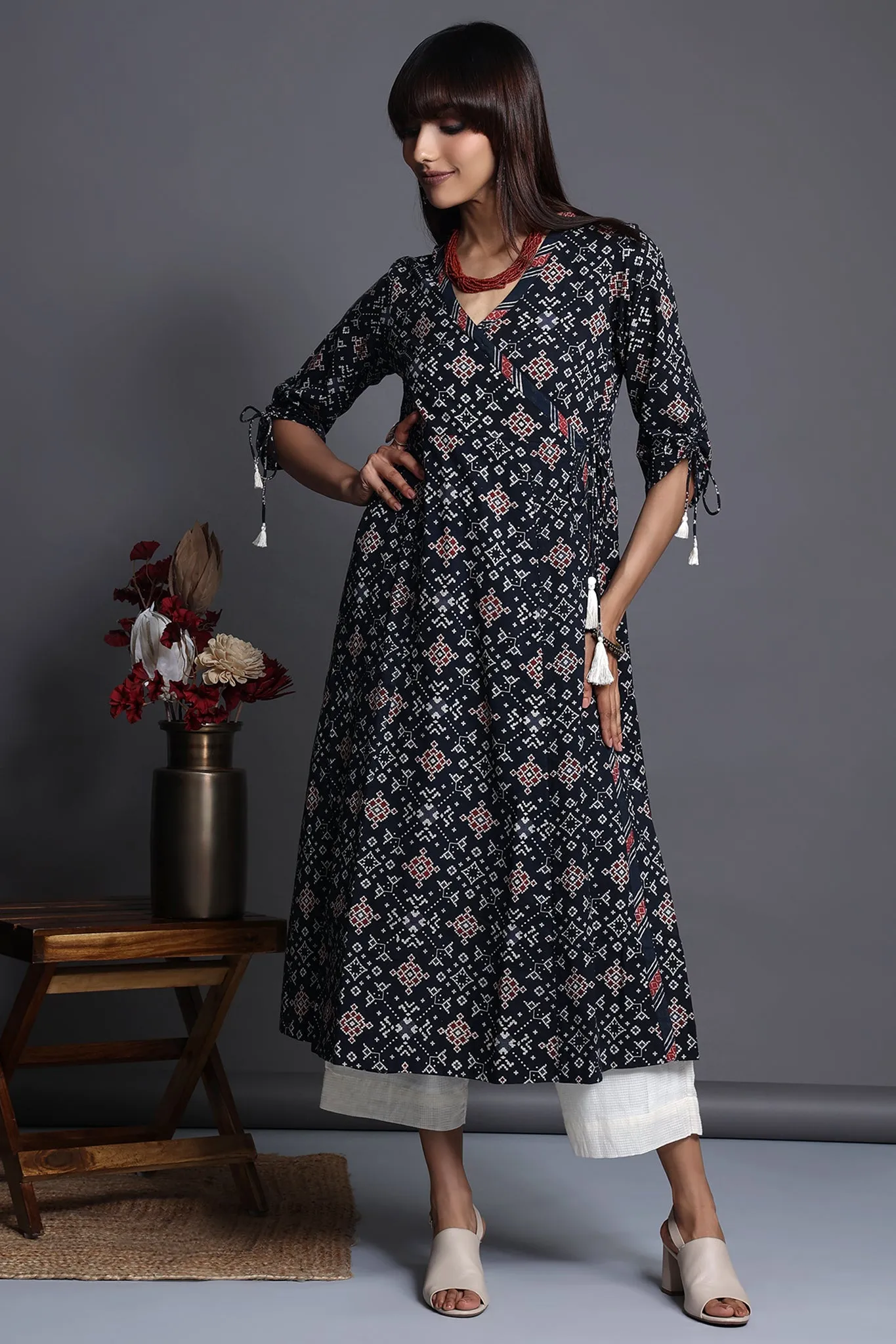 tie-up angrakha kurta - ebony escape & moonlight whispers